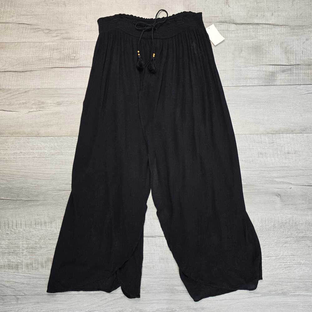 Chelsea Black Lounge Cover Up Pants Womens Medium Elastic Waist Flowy Open Front